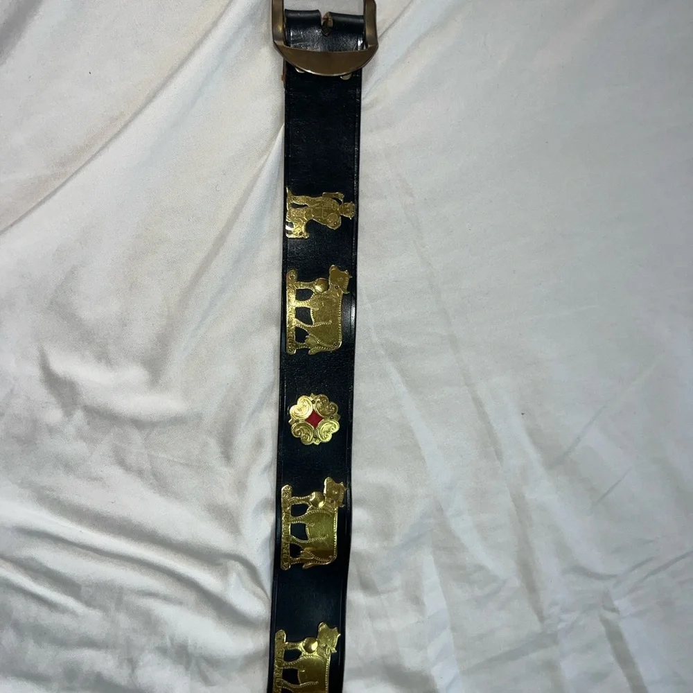 VINTAGE ETRO COW AND SUN LEATHER BLACK BELT 1970'S - Picture 3 of 4